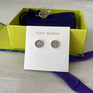 Tory Burch Miller pave stud logo earrings -NEW NEVER WORN